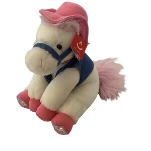 Round Up White Pony Plush Toy Aurora Pink Cowboy Hat‎ Western Rodeo Pink 9” NWT